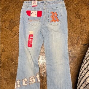 Rescue Light Blue Flare Jeans with Orange Accents